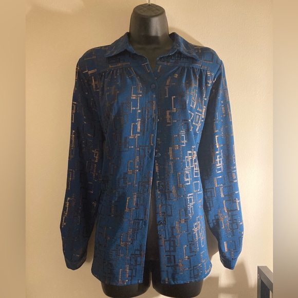 Women’s Blue Geometric Pattern Shirt - Picture 1 of 4